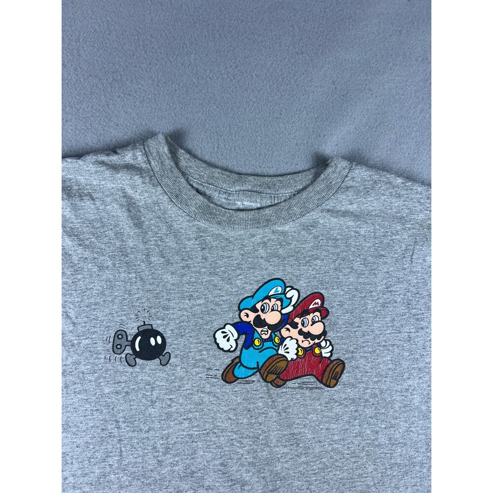Vintage Nintendo Mario Luigi T-Shirt Mens L Gray Bob-Omb Graphic Print 2003 Y2K - Picture 2 of 6